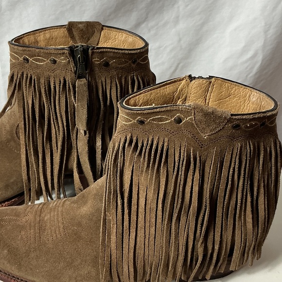 J.B. Dillon Fringe Suede Ankle Booties - Tan - Picture 8 of 12